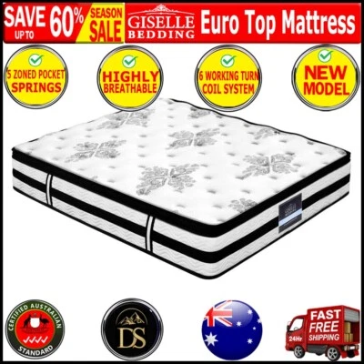 Giselle Bedding Algarve Euro Top Pocket Spring Mattress 34cm Thick Double, New