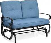 Costway 2 Seats Outdoor Swing Glider Chair, Patio Loveseat Glider with Comfortable Cushions, Rocking Bench for 2 Persons (Blue)