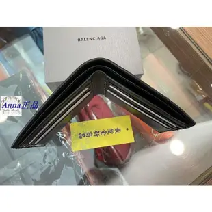 Anna二手BALENCIAGA 594549 全新黑色牛皮 白色字母LOGO 8卡短夾皮夾 男款中夾/短夾