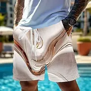 Men's Geometric Marble Abstract Art Waffle Shorts Sweat Shorts Casual Shorts Mid Waist Fashion Casual Vacation Jogging Workout Elastic Drawstring Waist Shorts