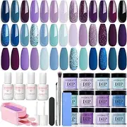 AZUREBEAUTY Dip Powder Nail Kit Starter, 20 Colors Purple Blue Glitter Dipping Powder Recycling Tray Essential Liquid Set Base Top Coat Activator French Dip Nails Art Manicure Beginner Salon 31 Pcs