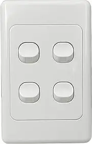 Contech CLSOL 4 Gang 2 Way Push Button Light Switch Vertical, SAA Approved, 10A 250V PVC White, Button Rotatable