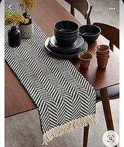 Beyond Decor Handwoven Artisanal Aztec Table Runner, 35 x 180 cm, 72 inches Black