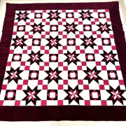 Handmade Red Velvet Holiday Starlight Cotton Patchwork quilt top/topper 86x86"