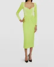 $2200 Alex Perry Women's Green Velvet Twisted Ashford Sheath Dress Size 16
