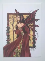 RED ROSE BUTTERFLY Forest Faerie FAIRY POSTCARD ART PRINT BY AMY BROWN