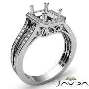 Emerald Diamond Halo Pave Semi Mount Split Shank Engagement Ring Platinum 0.92Ct