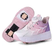 Nevenka Kids Fashion Double Wheel Roller Skate Shoes Sneakers for Boys Girls-Pinkpurple