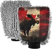 XYMZR Canadian Moose Cool Absorbent Microfiber Car Wash Mitt, Funny Cute Anime Scratch Free for Cars Cleaning, Home Cleaning Mitts, 2 Pack, 10.24” L x 7.09” W