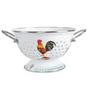 ROOSTER Enameled Colander, Enamelware Draining Strainer Pasta Fruit 2.6 qt