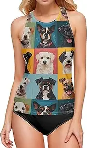 [AIXIWAWA] Women's Tankini Tops-Checkered Dogs, Swimsuit Top for Beach Pool Vacation S