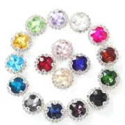 Round Glass Rhinestone Button 4 Holes Buttons Flat Back Beads Craft Decor 10Pcs