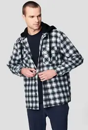 Blank NYC Plaid Rocket Removable Hooded Men Shacket Long Sleeves SMALL NWT