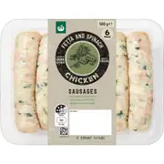 Woolworths Fetta & Spinach Chicken Sausages 500g