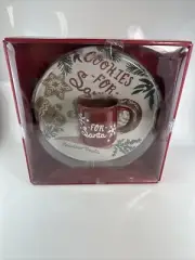 “Cookies for Santa” Plate & Mug Set Ceramic St. Nicholas Square 10.5” Round NIB