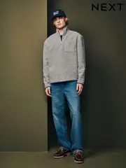 Grey Wool Blend Zip Neck Sweatshirt (E23565) | $43