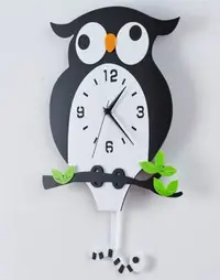 在飛比找Yahoo!奇摩拍賣優惠-歐美進口 貓頭鷹造型鐘擺時鐘 創意可愛動物貓頭鷹掛鐘擺鐘 牆