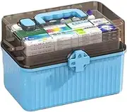 AIMALL Large-Capacity Multi-Layer Medicine Box with Lockable Transparent Lid – Home First Aid & Drug Storage Organizer for Emergency Use – White/Blue