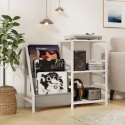 CostwayRecord Player Stand with Vinyl Storage and 3 Shelves-White