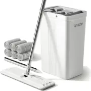 Mop and Bucket with Wringer Set, White Flat Mop Bucket for Floor Cleaning, Hands