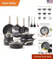21pcs Pots and Pans Set Nonstick, Cookware Set Black Granite Induction Kitche...