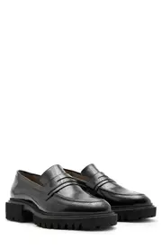 AllSaints Vinni Lug Penny Loafer in Black at Nordstrom, Size 12