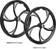 MEGHNA Bike Wheelset 5 Spokes Lightweight Aluminium 20 inch Integrated Wheel Compatible with 6 Bolt Disc Brake Single/6-11 Speed Thread Freewheel Hub for Kids Bike Mountain Bike BMX Folding Bike