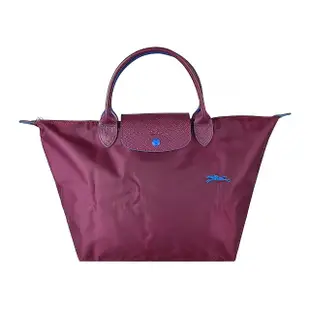 【LONGCHAMP】LONGCHAMP Le Pliage Club刺繡LOGO尼龍短提把手提包(中/梅紅)