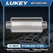 Lukey 10"x5" Oval 14" Polished Stainless Muffler Offset/Offset 1 3/4" Baffled