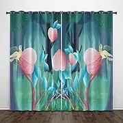 Exquisite Kids Blackout Curtains Drawing Cartoon Flowers Forest 79x84 Inch Bedroom Eyelet Thermal Insulated Room Darkening Printed Curtains for Nursery,Set of 2 Panels