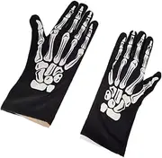 [LIFKOME] Halloween Luminous Gloves 2 Pairs Long Black Gloves Skeleton Finger Scary Adult Bone for Party