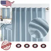 Chic Heathered Blue Curtains, 2 Panels - Light Filtering & Easy Care, 96in