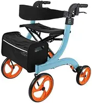 Walker,Lightweight Walker for Seniors,Rollator Walker with Seat and Wheels,Medical Mobility Walking Aids, Walking Frame with Storage Bag Double Brake System,Blue Little Surprise