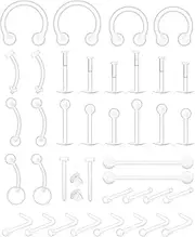 [Lcolyoli] Piercing Retainer Clear Nose Rings for Work Clear Nose Studs Plastic Nose Rings for Surgery Bioflex Belly Rings Septum Eyebrow Lip Helix Tragus Earring Industrial Bar Piercing Jewelry