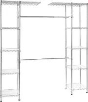 Amazon Basics Expandable Metal Hanging Storage Organizer Rack Wardrobe with Shelves, 36cm x 147-203cm X183cm, Chrome