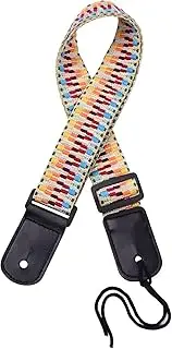 Generic Adjustable Ukulele Strap Soft Cotton Rainbow Woven Shoulder Belt with Plastic BuckleRope for Ukulele