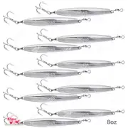 10pcs Fish WOW!® 8oz Diamond Jig Chrome trolling jig Treble Hook bait silver NEW