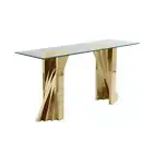 Best Quality Furniture Console Table 20" L, Clear Glass Gold Stainless Steel