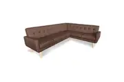 Faux Linen Corner Wooden Sofa Lounge L-shaped with Chaise Brown