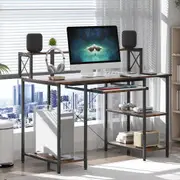 Levede Computer Desk Home Office Study Table Monitor Stand Keyboard Tray Brown