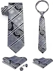 [DiBanGu] 2PCS Set for Father and Son Tie Silk Mens and Boys Adjustable Necktie & Pocket Square Cufflinks Kids Pre-tied Necktie