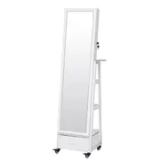 Full Length Floor Mirror Jewellery Cabinet Armoire Organiser Storage Shelf Free Standing Box Vanity Makeup Dressing with Wheels LED Lights 40x37x160cm