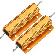 uxcell 2pcs Aluminum Case Resistor 100W 10 Ohm Wirewound Yellow for LED Replacement Converter 100W 10RJ