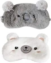 Ayygiftideas 2 Pack Cartoon Animal Sleep Mask Soft Plush Blindfold Eye Masks Eye Cover for Women Girls Travel Nap Night Sleeping (2-Pack Koala Bear))