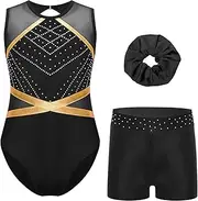 [Miutii] Kids Girls Dance Gymnastics Leotard Sleeveless Bodysuit Unitards for Stage Performance