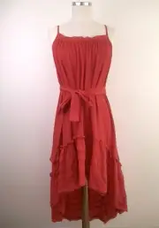 Quicksilver Size S Sisters Dress Red 100% Cotton Hi Low Boho Mini Midi NWT