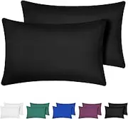 Hotel Quality 100% Cotton Luxury Soft Percale Standard Pillowcases - Set of 2-48cm x 73cm - 300 Thread Count - Breathable (Black)