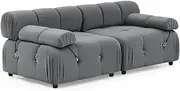 Foret 2 Seater Sofa Modular Arm Seat Tufted Velvet Lounge Couch Chaise Dark Grey