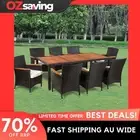 dining set 8 chairs table cushions black cream white outdoor 190x90 2912