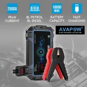 AVAPOW A9 PRO 2500A Portable Car Jump Starter 16000mAh Wireless Charging LED Display Carry Bag